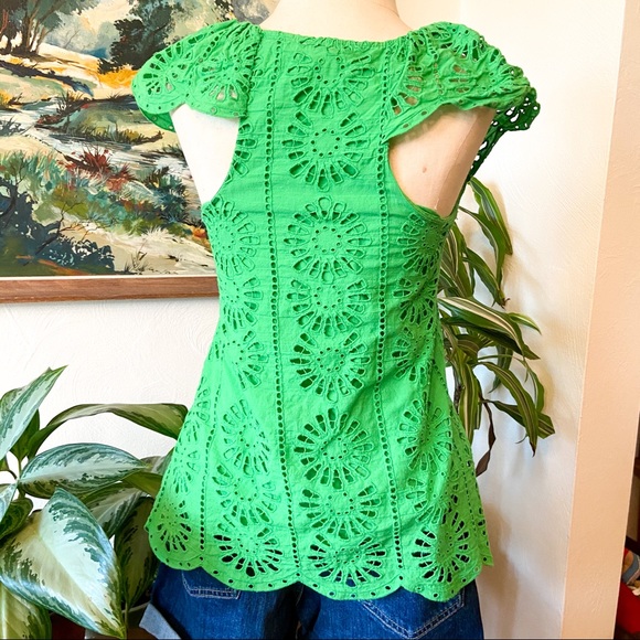 Lu Lu Lame Green Eyelet Lace Top | Size Small - Picture 3 of 8